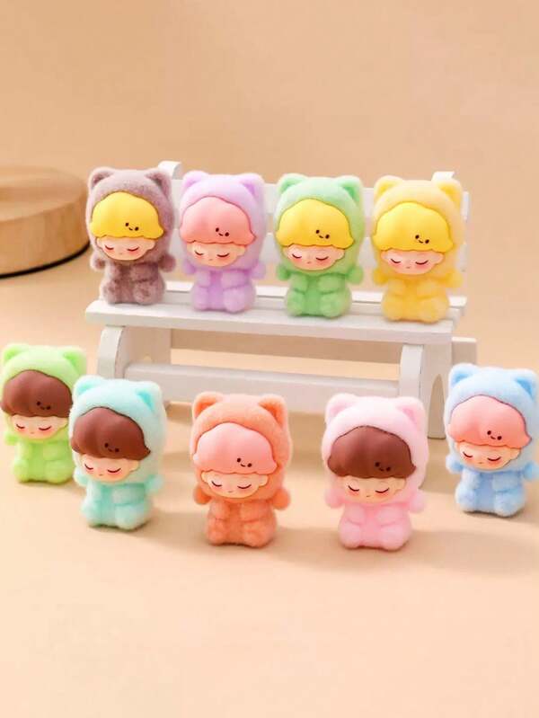 Cute Cartoon Flocked Cat Dimo Blind Bag Blind Box Decorative Figurine, Desktop Decor