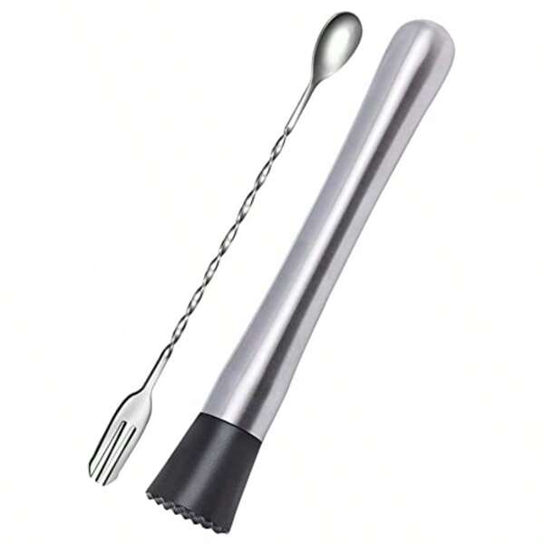 10 Inch Stainl Steel Muddler For Cocktail And 10 Inch Mixing Bar Spoon 2 Pices Home Bar Tool Set