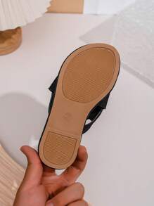 Chinelos Planos para Meninas Crianças/Infantil com Laço e Bloco de Cores, Sapatos de Princesa de Verão Antiderrapantes