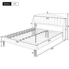 Letto imbottito dal design senza tempo, doghe in legno, facile da montare, velluto, rete a doghe in legno silenziosa e piedini di appoggio per una stabilità ottimale.