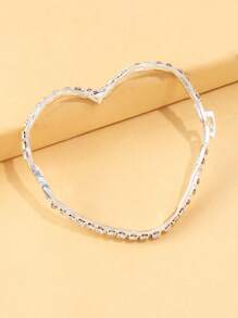 1pc Silver Oversized Rhinestone Decor Heart Bangle Bracelet, Fashion Beach Jewelry For Women