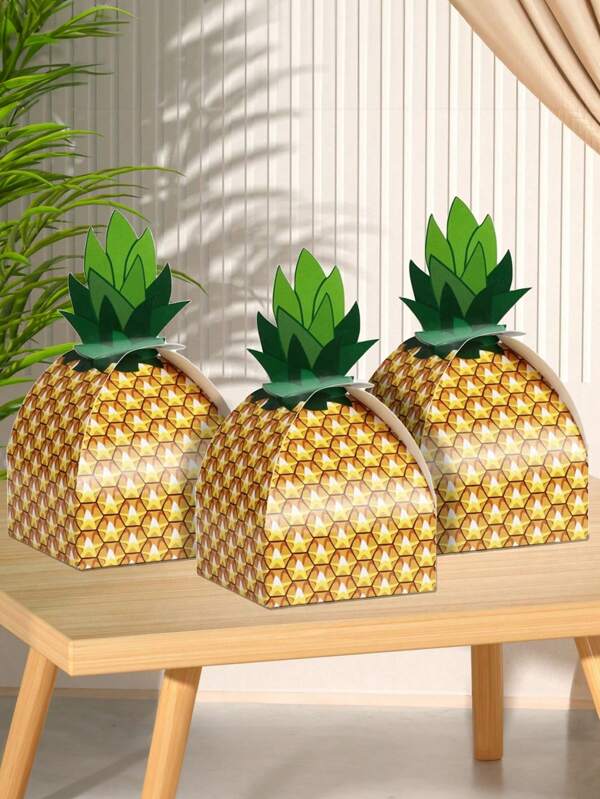 15/10 piezas Caja de regalo de galletas de caramelo de piña, caja de embalaje de regalo de fiesta de Hawái, bolsa, caja de papel, caja de piña para playa, piscina y fiestas de cumpleaños, bodas