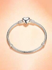 1pc Simple & Elegant Alloy Snake Chain Bracelet, Classic Soft Basic Snake Bone Chain Bracelet With Heart Clasp, Unisex Gift For Valentine's Day, New Year, Birthday