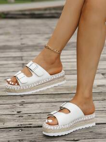 时尚厚底舒适一脚蹬女士夏季凉鞋，休闲沙滩带拖鞋