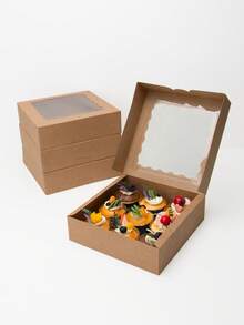 5pcs/10pcs Auto Pop-Up Cake Boxes With Window, Birthday Party, Gift Boxes, Wedding Party Packaging Boxes, Window Cake Packaging Boxes, Suitable For Muffins, Donuts, Mini Cakes And Cookies, Valentine's Day