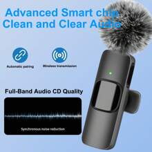 ميكروفون لاسلكي صغير الحجم للهاتف الذكي، ميكروفون لاسلكي للتشغيل بالوصل والتشغيل لتسجيل الفيديو والصوت، ميكروفون بنمط المقلمة للمقابلات والتدريس