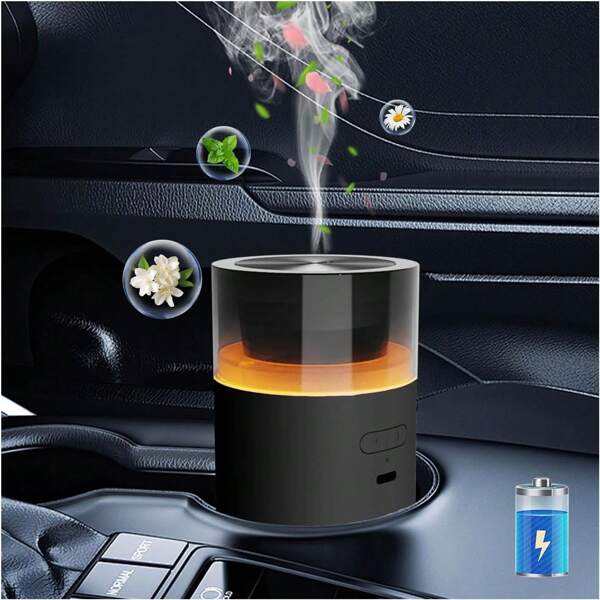 1PC Portable Essential Oil Diffuser Atomizer For Car Use With Auto Start-Stop Function, Operation Memory Function, 8-Color Ambient Lighting, And 3000mAh Rechargeable Battery– Suitable For Cars, Homes, Offices, And Travel.