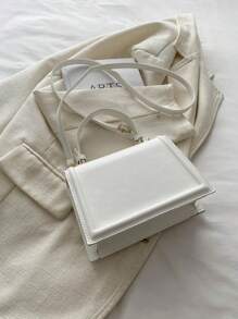 Elegant Solid Color Fashion Handbag, Retro Flap Purse For Women, PU Crossbody Shoulder Bag With Top Handle