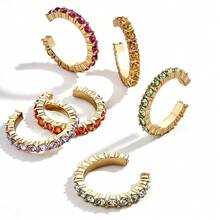 6 chiếc khuyên tai 6 màu tinh tế / 4 chiếc khuyên tai nhiều kích cỡ, phù hợp cho phụ nữ thanh lịch và sành điệu (Có thể điều chỉnh độ mở) - Nhiều màu - Xem 2