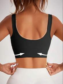 Sports Bra Camisole Solid Color Wireless Removable Padded High Elasticity Fitness Bra For Women, Suitable For Yoga And Running - Black - View 5