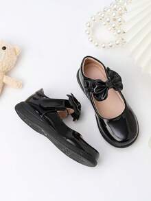 百搭蝴蝶结装饰平底学生女童鞋，春夏季 - 黑色 - 查看 2