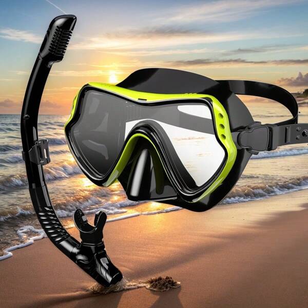 1 Set Adult Snorkeling Equipment, Snorkel Mask Adult Breathing Tube Set, Panoramic Scuba Diving Gear, Tempered Glass Adult Swimming Mask, Beach Essentials, Beach Accessories, Pool Float