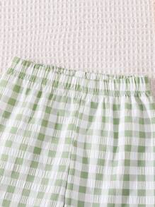 Summer Baby/Baby GirlScoop Neck Ruffle Hem Knitted Plaid Vest Top + Loose Knitted Plaid Pants Set