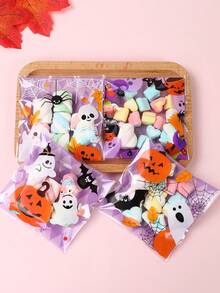 100 件卡通万圣节南瓜鬼蜘蛛蝙蝠自封礼品袋、饼干糖果袋、不给糖就捣蛋、派对礼品、各种图案的零食袋，适用于万圣节派对、万圣节装饰