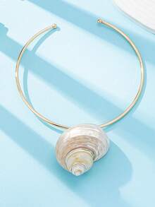 1 件夏日海滩海洋元素夸张贝壳吊坠项链，金属颈链，适合女士度假、派对、海滩摄影