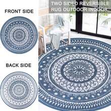 Cekene Round Outdoor Rugs For Patios Waterproof 240cm Reversible Camping Mat And Rug Plastic Outdoor Rugs For Garden Large Floor Area Rug For Outdoors Garden RV Trailer Backyard Deck Picnic Grey - Blue/White - View 5