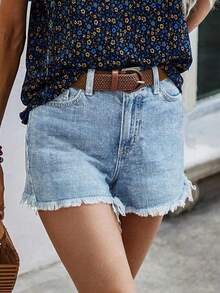 Western Cowgirl Summer Casual Slim Straight Denim Shorts For Women Vacation Beach Country Concert - Light Wash - View 5