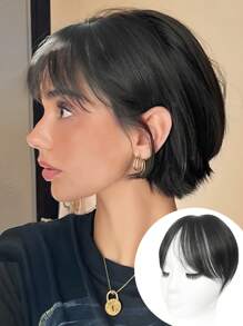 1 Stück zwei BB Clip gerade Pony Haarverlängerung, natürliches unsichtbares Kopfschwung-Stil, hitzebeständige synthetische Fasern, geeignet für den täglichen Gebrauch von Frauen