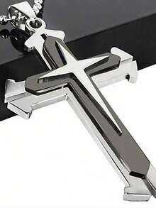 Simple 3-Layer Cross Pendant Necklace, Stainless Steel Chain, Fashionable Necklace Charm, Party Accessory Gift - Necklace - View 4