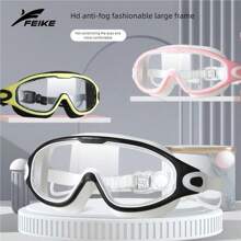 1pc Unisex Adult Waterproof Anti-Fog Swimming Goggles With Ear Plugs, Professional Large Frame Swim Glasses