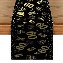 1pc 60th Black & Gold Number Table Runner, Rectangular, 100% Polyester Woven, Suitable For 60th Theme Party, Happy Birthday Party, Birthday Party Supplies