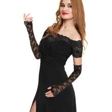 Elegant Women's Fingerless Lace Gloves - Sexy & Breathable Elbow-Length Arm Warmers For Summer Events, Performances & Parties | Delicate Floral Lace Design | Sun-Protective & Fashionable Accessory