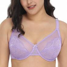 Minimizer Bras Women Full Coverage Underwire Bras Plus Size Lifting Lace Bra Heavy Breast - 紫色 - 查看 2