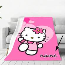 1PC Hello Kitty Blanket Customization Name Digital Printing Single Layer Velvet Blanket Super Soft Warm Bed Cover Blanket/Pet Mat Machine Washable Hair Suitable For Boys, Girls, And Adolescents