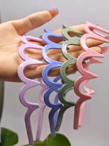 4pcs Ladies' Simple Basic Hair Hoop With Big Wavy Shape, Makeup Headband, Plastic Hair Hoop With Elegant Style,