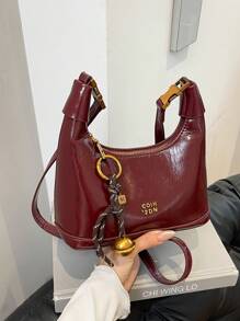 1 Peça Bolsa Tote de Mulher em Tecido Sintético de Pele de Cobra Trançada de Cor Sólida em PU, Moda Versátil, Com Pingente de Padrão Aleatório