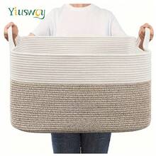Yiuswoy 1个特大号编织绳收纳篮，可装毯子、玩具等，带提手，长方形，可用作洗衣篮或脏衣篮，适合存放毯子、枕头、玩具、家居装饰品和杂物，适用于客厅、浴室、卧室。 - 彩色 - 查看 2
