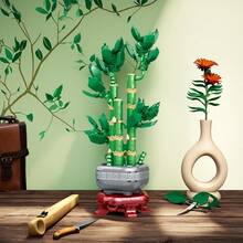 Lucky Bamboo Building Block Set, Multi-Style Flower Pot Blocks, Lucky Bamboo, Magnolia, Persimmon Flower, Oriental Red, Adult Assembling Blocks, Creative Construction Toy Models, Living Room/Desk Decor, Christmas/Halloween/Valentine's Day/Mother's Day Gift, Building Blocks For Adults, Puzzles For Adults