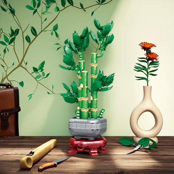 Bộ khối xây dựng Lucky Bamboo, Khối chậu hoa nhiều kiểu, Lucky Bamboo, Hoa mộc lan, Hoa hồng, Đỏ phương Đông, Khối lắp ráp dành cho người lớn, Mô hình đồ chơi xây dựng sáng tạo, Đồ trang trí phòng khách/bàn làm việc, Quà tặng Giáng sinh/Halloween/Ngày lễ tình nhân/Ngày của mẹ, Khối xây dựng dành cho người lớn, Câu đố dành cho người lớn