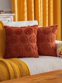 2pcs Orange Curved Pumpkin Pattern Pillow Covers, Boho Style Faux Fur Polyester Fabric Sofa Cushion Covers Suitable For Halloween, Living Room And Dining Room Decor