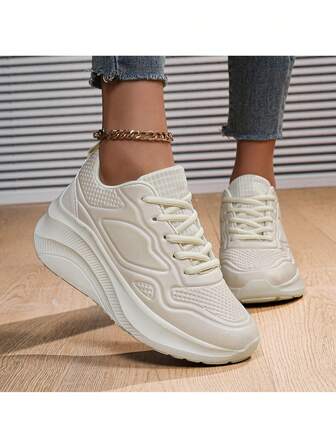 Women's Comfortable Light Color Lace-Up Thick Sole Casual Sneakers | #SHEINFinds #FashionForward - A Minimalist, Elegant And Confident Choice