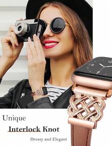 Compatible con correas de Watch para mujeres de 38/40/41/42mm, correa de cuero elegante y delgada con hebilla de nudo celta entrelazado para Series 11 10 9 8 6 5 4 SE 3 2 1, Starlight - Marrón/Oro rosa - Ver 3