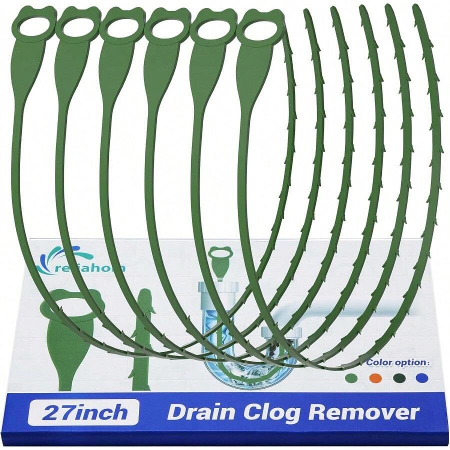 6 Pack 27 Inch Drain Snake Clog Remover Drain Hair Catcher Sink Snake Drain Cleaner Drain Auger Removal Tool For Shower Kitchen Sink Bathroom Tub Sewer