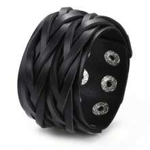 1pc Men's Fashion Bracelet Personality Simple V Face X Face Glossy Leather Bracelet Suitable For Daily Wear