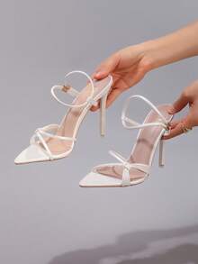 Giày sandal cao gót màu trắng dành cho nữ, kiểu dáng quai mảnh, mũi nhọn thanh lịch và gợi cảm, thích hợp cho tiệc tùng, đám cưới và thời trang. - trắng - Xem 10