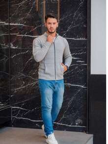 Men's Winter Coat Wool Knit Men's Jacket With Pocket And Zipper - Grey - View 2