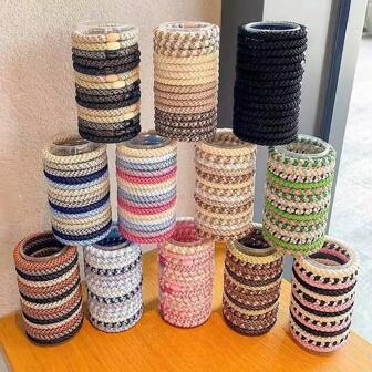 15个/盒 Kimberly Lin 高马尾发圈，加厚编织弹力发圈，女士弹力发饰，发绳，头饰，发箍