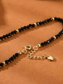 1 件波西米亚风格 18K 镀金天然黑石英女式脚链 - 黑色 - 查看 4