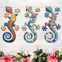 Decorazione da parete a forma di lucertola colorata da 14 cm/5,51 pollici, ornamento da appendere a parete a forma di geco, artigianato per la decorazione della casa, adatto per interni, giardino all'aperto, stile bohémien, decorazione da giardino, cortile, balcone, recinzione, Ognissanti, Natale
