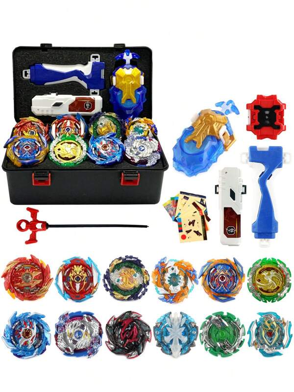 16pcs/Set Spinning Top Toys Set, Compact & Portable, Can Be Used As Gift, Self-Assembly Battle Tool Box, Stress Relief, Children Halloween/Christmas/Gifts, Kid/Toddler Gift