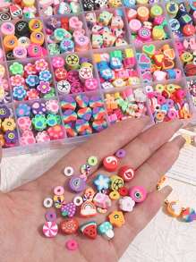 Polymer Clay Beads Kit 24 Styles Cute Fun Clay Beads Flower Butterfly Heart Letter Pony Beads For Bracelet Necklace Making DIY ﻿