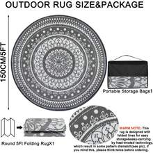 Round Outdoor Rugs For Patios Waterproof 240cm Reversible Camping Mat And Rug Plastic Outdoor Rugs For Garden Large Floor Area Rug For Outdoors Garden RV Trailer Backyard Deck Picnic Grey - Grey/White - View 2