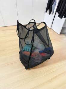 1pc Girls Sheer Mesh Shoulder Bag Large Capacity Commuter Tote Bag For Beach Bag Daily Use - A - View 8