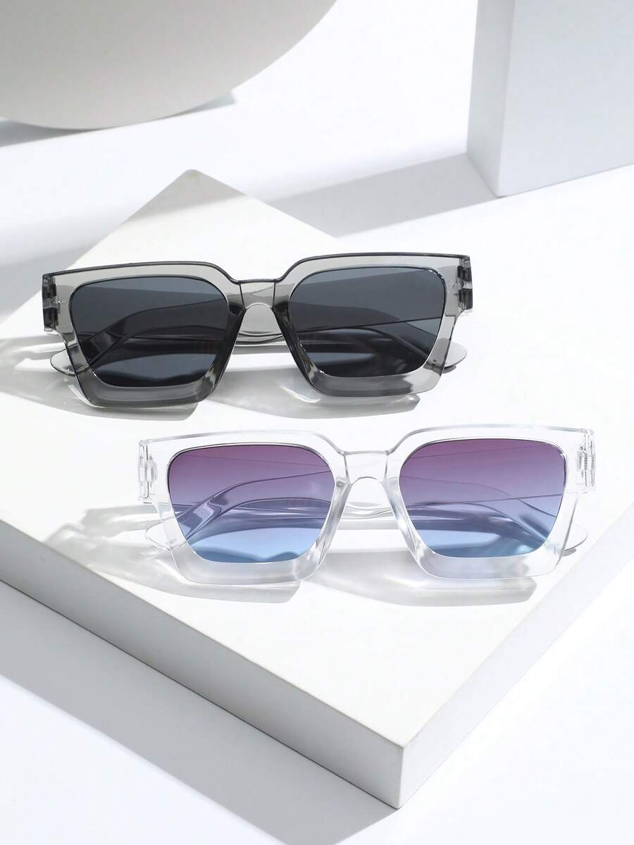 2pcs/Set Modern Minimalist Versatile Casual All-Match Men's Fashion Fashion Glasses Combo, Suitable For Outdoor Leisure Activities, Street Photography, Travel, Driving, Fishing And Other Fashionable Occasions, Showcasing Fashionable Taste. - 2pcs 透灰灰藍 - 查看 1