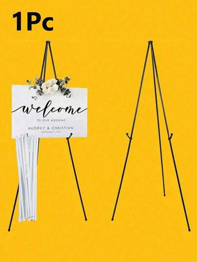 1Set Foldable Easel Stand, "66"" Wedding Sign Easel Stand - Portable Display Stand With Bag - Holds 5lbs" For Wedding Banner And Poster Display Adjustable Metal Tripod Ground And Tabletop Easel Stand, Large Floor Adjustable Metal Painting Easel Tripod Black Base Easter Gift