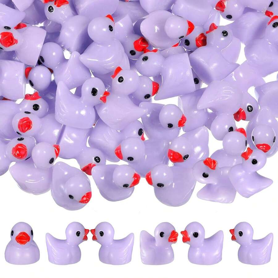 50 piezas Patos de resina en miniatura, Familia de patos en miniatura, Juegos de bromas, Juguetes para microajardinería de acuario, Decoración de casa, Patos en miniatura para DIY en contenedor de vidrio y manualidades escolares (Púrpura) - Multicolor - Ver 1